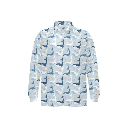 Whale Print Design LKS305 Long Sleeve Polo Shirt For Men's