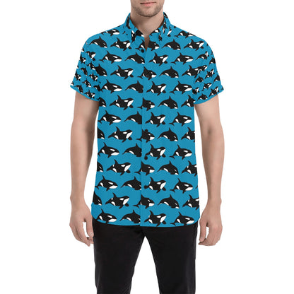Whale Print Design LKS304 Men Short Sleeve Button Up Shirt