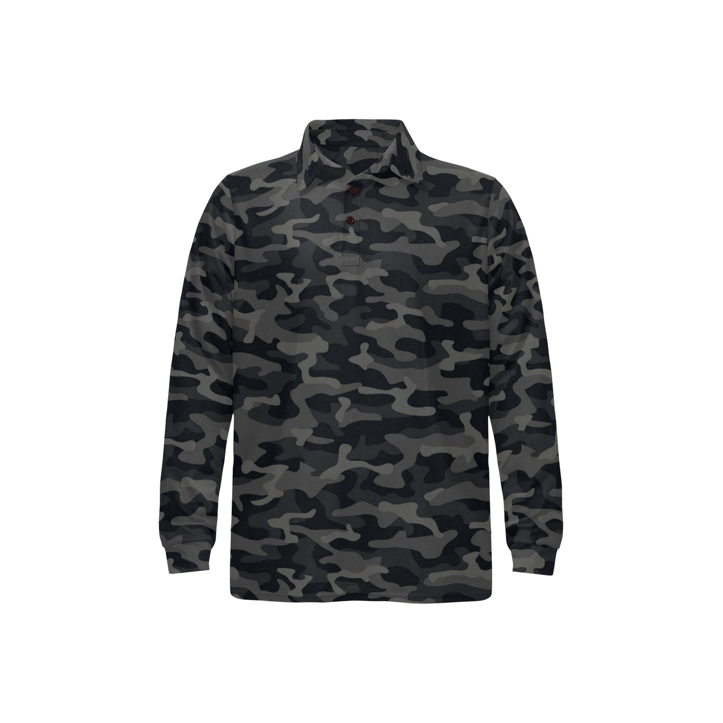 Camo Black Pattern Print Design 02 Long Sleeve Polo Shirt For Men's