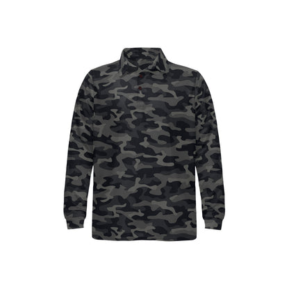 Camo Black Pattern Print Design 02 Long Sleeve Polo Shirt For Men's