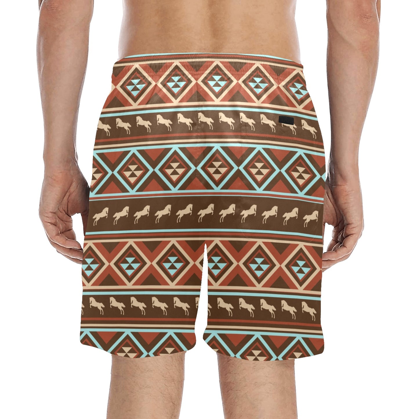 Western Horse Pattern Print LKS301 Men's Swim Trunks Beach Shorts