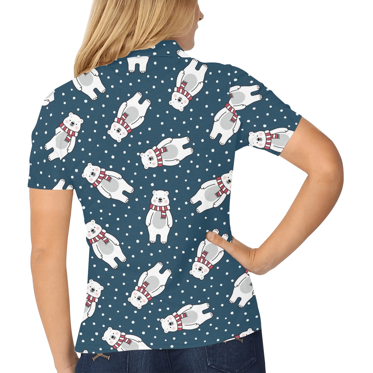 Polar Bear Pattern Print Design PB05 Women's Polo Shirt