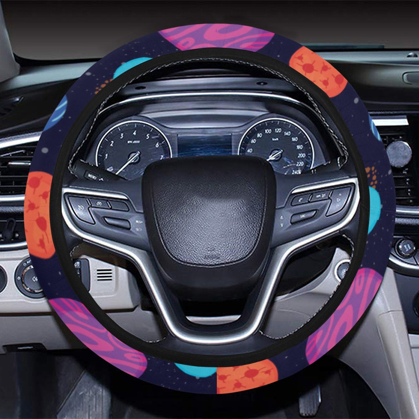 Planet Multicolor Print Design LKS302 Steering Wheel Cover with Elastic Edge