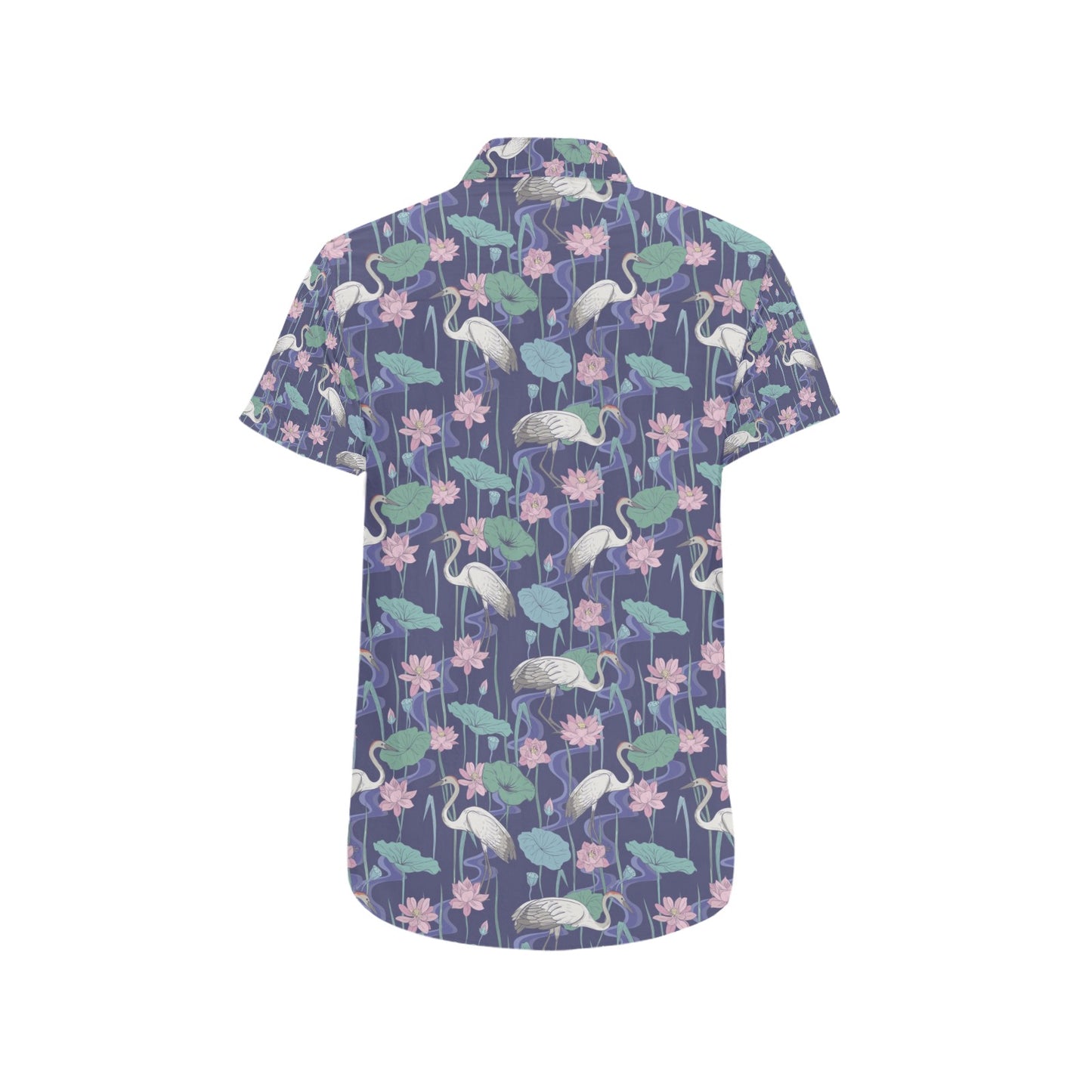 Water Lily Print Design LKS306 Men Short Sleeve Button Up Shirt
