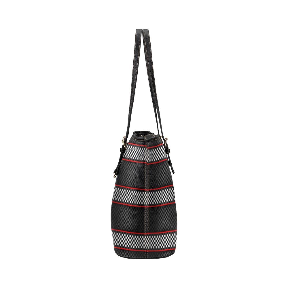 Checkered Flag Red Line Style Leather Tote Bag