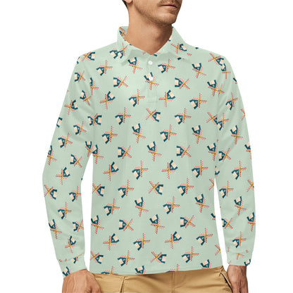 Windmill Pattern Print Design 02 Long Sleeve Polo Shirt For Men's