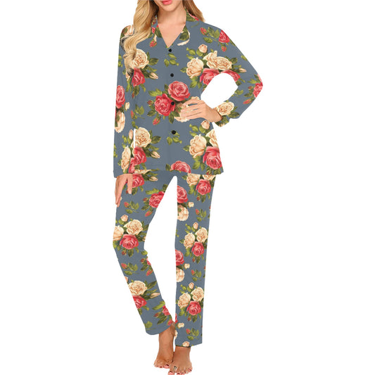 Rose Pattern Print Design RO017 Women's Long Pajama Set