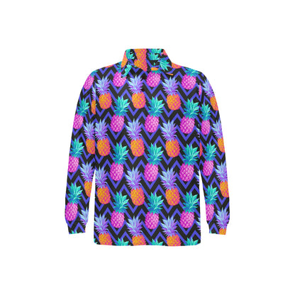 Pineapple Color Art Pattern Long Sleeve Polo Shirt For Men's