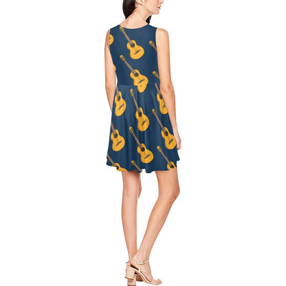 Acoustic Guitar Pattern Print Design 04 Sleeveless Dress