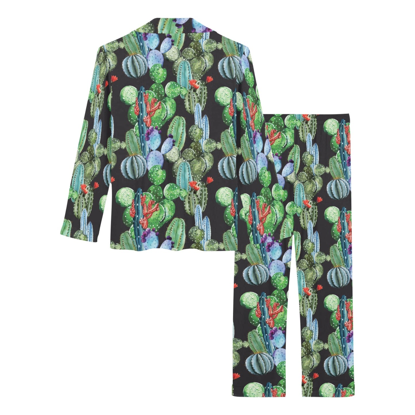 Cactus Watercolor Style Print Women's Long Pajama Set