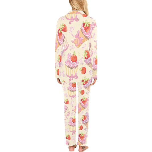 Strawberry Pink CupCake Women's Long Pajama Set