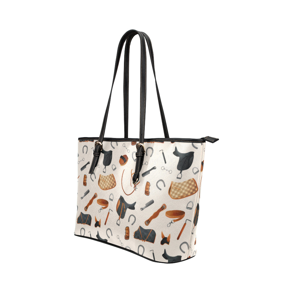 Equestrian Equipment Print Pattern Leather Tote Bag