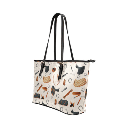 Equestrian Equipment Print Pattern Leather Tote Bag