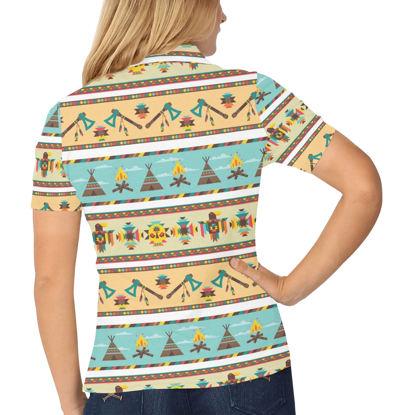 American indian Life Pattern Women's Polo Shirt