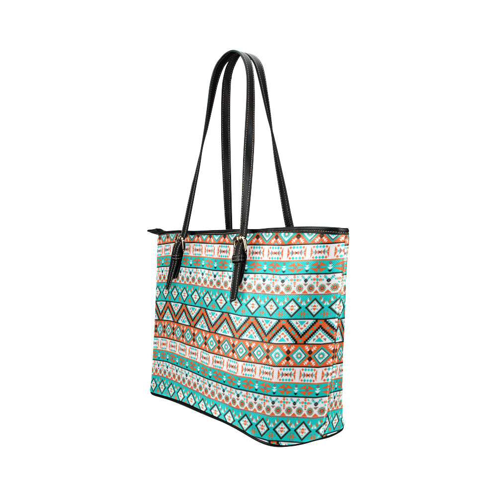 Navajo Style Print Pattern Leather Tote Bag