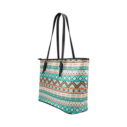 Navajo Style Print Pattern Leather Tote Bag