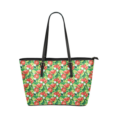 Vegan Salad Themed Design Print Leather Tote Bag