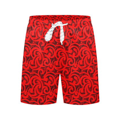 Maori Red Themed Design Print Men's Swim Trunks Beach Shorts