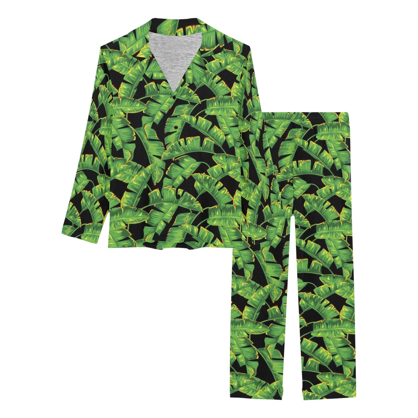 Banana Leaf Pattern Print Design 03 Women's Long Pajama Set