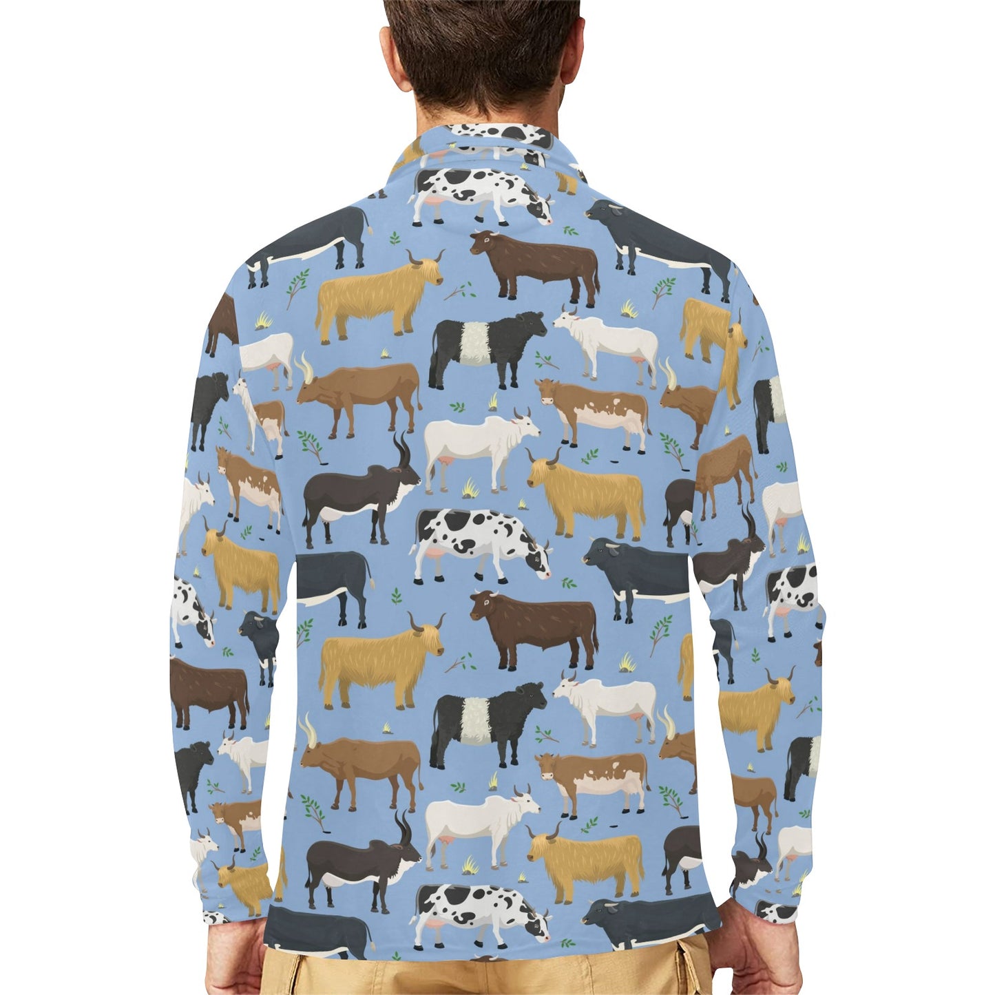 Cattle Pattern Print Design 02 Long Sleeve Polo Shirt For Men's