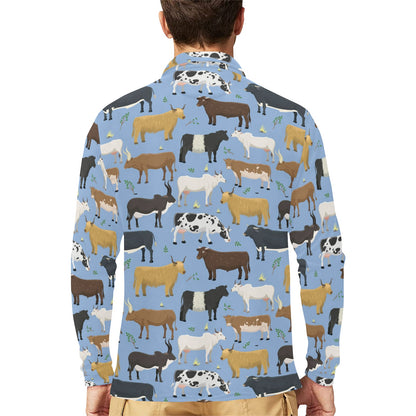 Cattle Pattern Print Design 02 Long Sleeve Polo Shirt For Men's