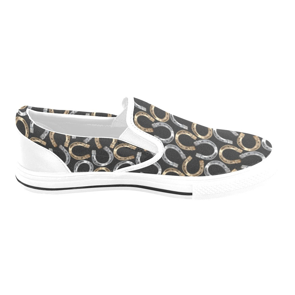 Horseshoe Print Design LKS305 White Slip Ons Canvas Women's Shoes