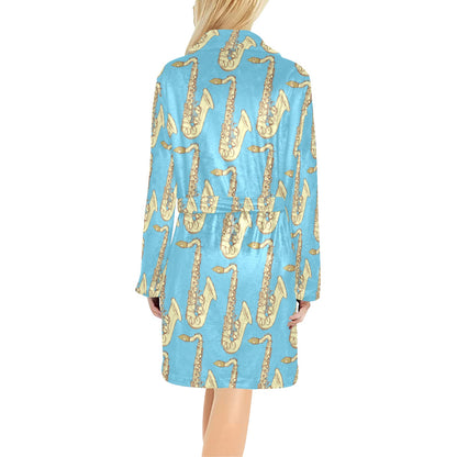 Saxophone Pattern Print Design 03 Women's Fleece Robe