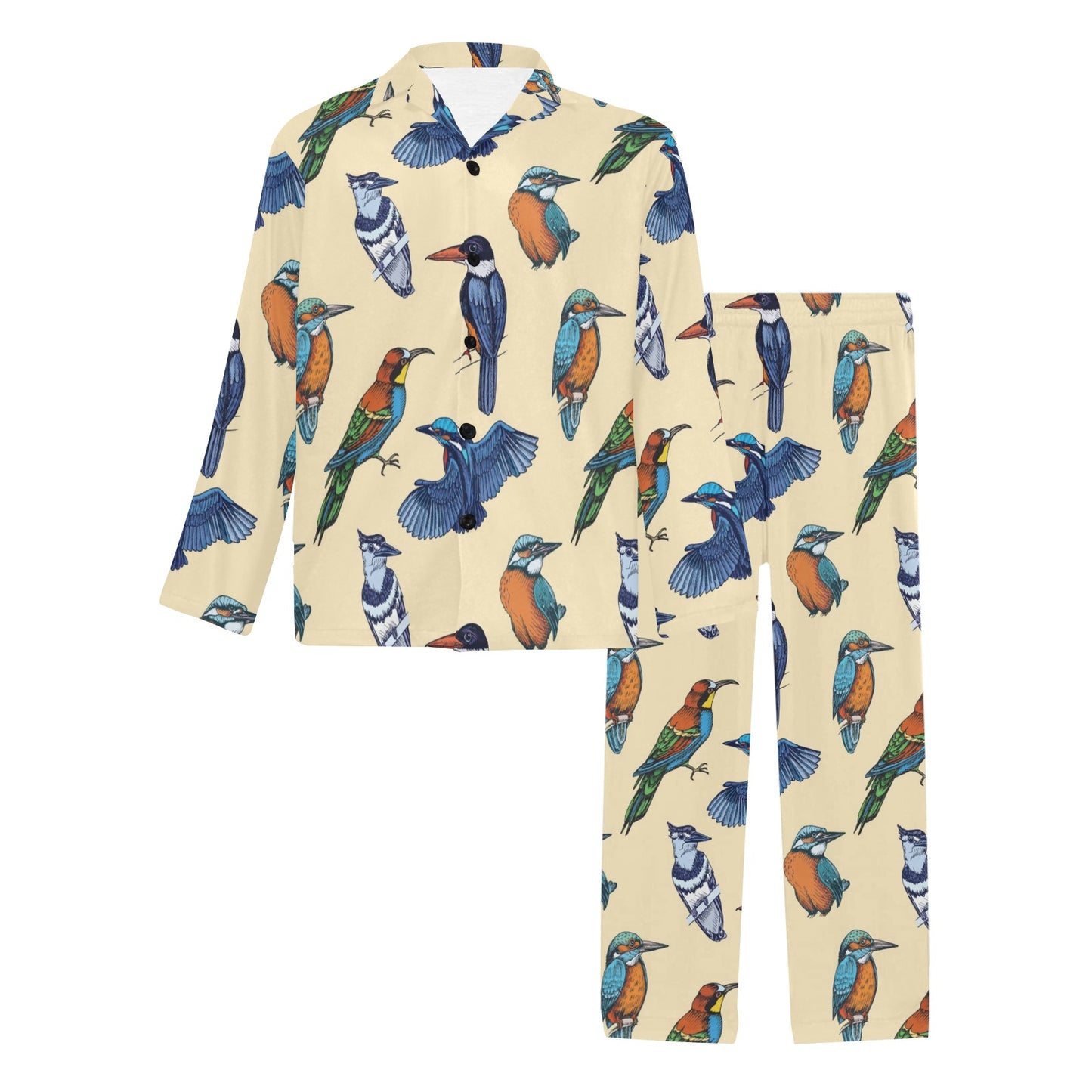 Kingfisher Bird Pattern Print Design 04 Men's Long Pajama Set