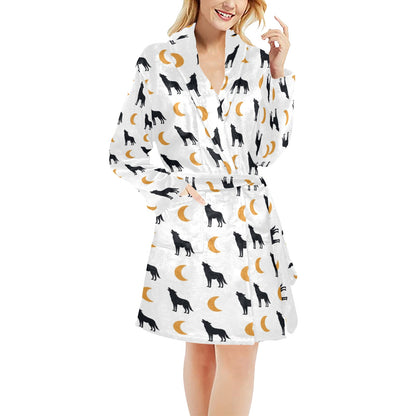 Wolf Moon Print Design LKS302 Women's Fleece Robe
