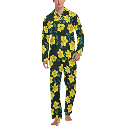 Daffodils Pattern Print Design DF03 Men's Long Pajama Set