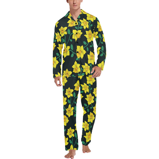 Daffodils Pattern Print Design DF03 Men's Long Pajama Set