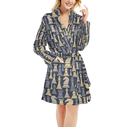 Chess Pattern Print Design 04 Women's Fleece Robe