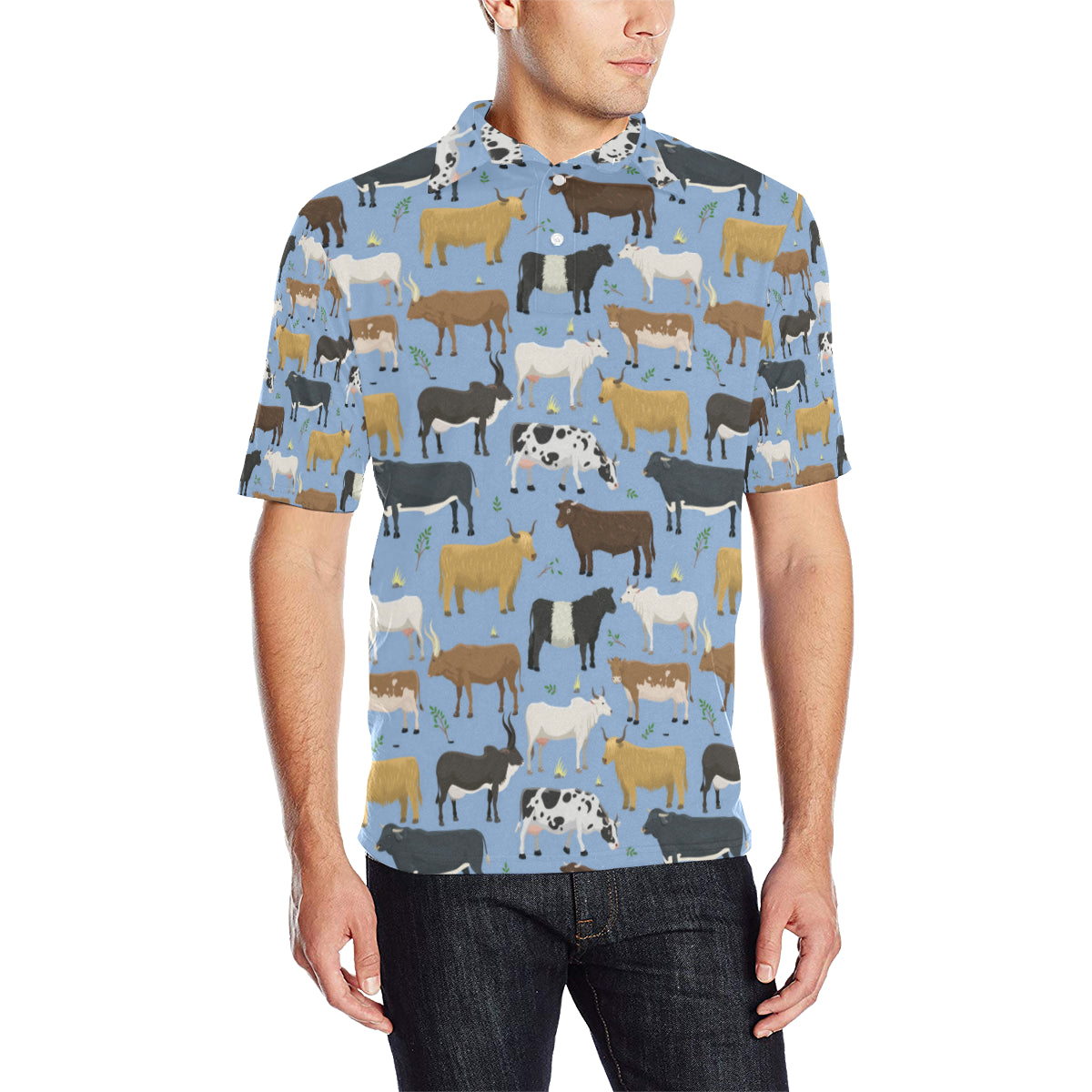 Cattle Pattern Print Design 02 Men Polo Shirt