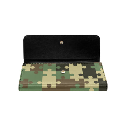 Puzzle Camo Pattern Print Design A03 Women's Trifold Wallet