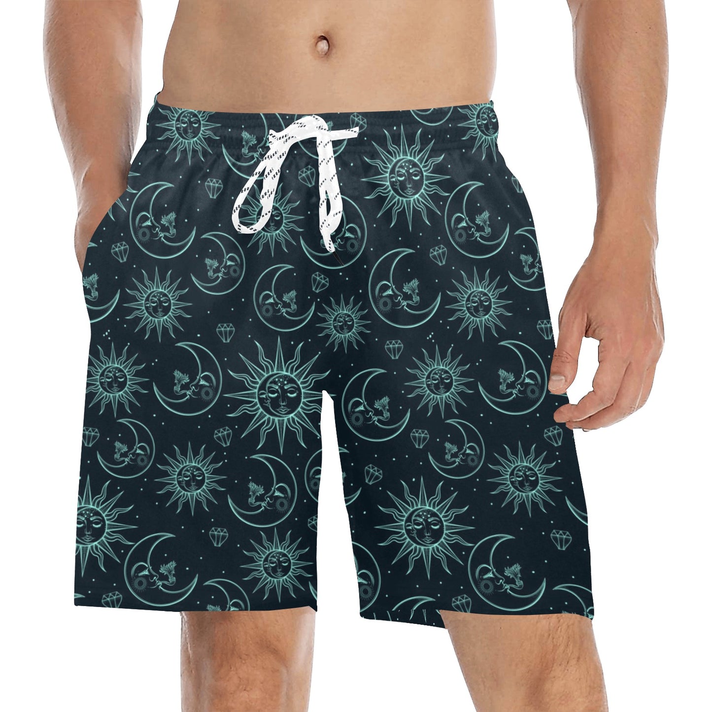 Sun Moon Magic Design Themed Print Men's Swim Trunks Beach Shorts