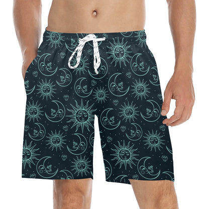 Sun Moon Magic Design Themed Print Men's Swim Trunks Beach Shorts