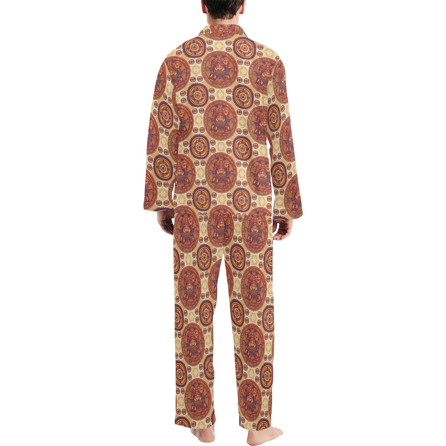 Calendar Aztec Pattern Print Design 01 Men's Long Pajama Set