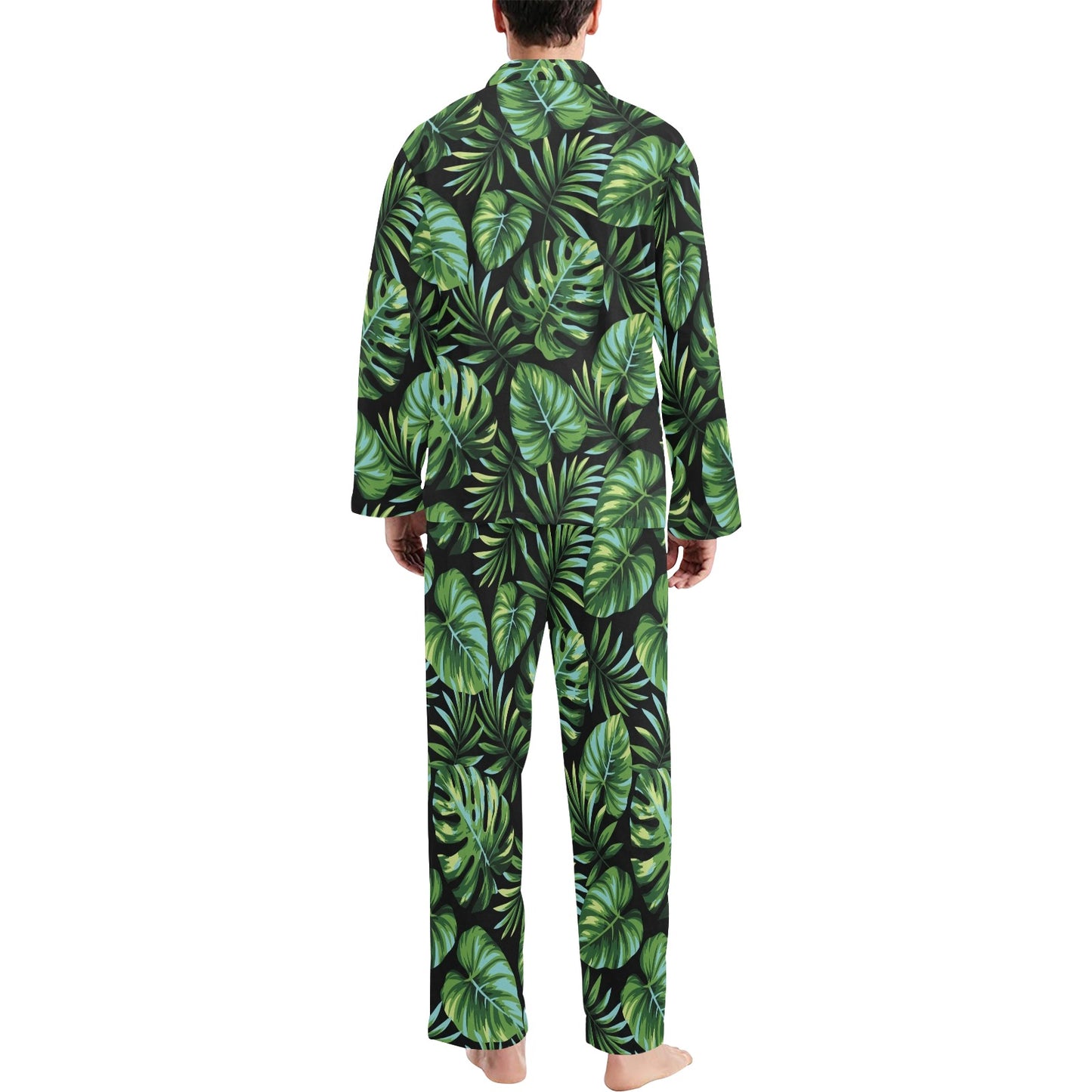 Palm Leaves Pattern Print Design PL013 Men's Long Pajama Set
