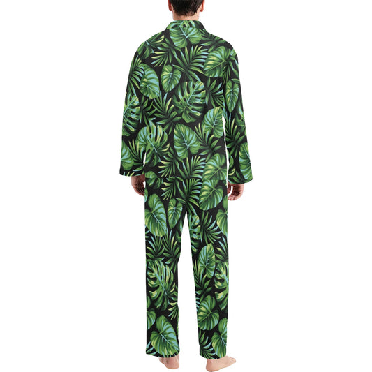 Palm Leaves Pattern Print Design PL013 Men's Long Pajama Set