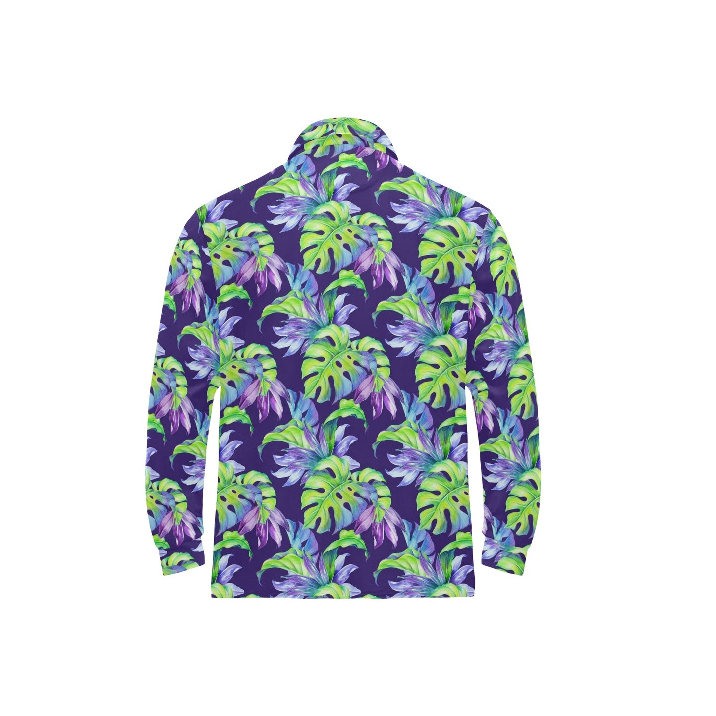 Tropical Flower Pattern Print Design TF019 Long Sleeve Polo Shirt For Men's