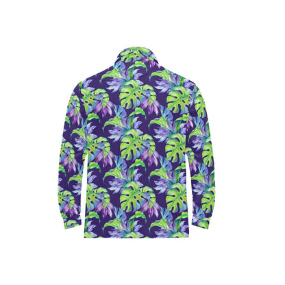 Tropical Flower Pattern Print Design TF019 Long Sleeve Polo Shirt For Men's