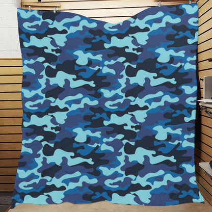 Camo Blue Pattern Print Design 04 Premium Quilt