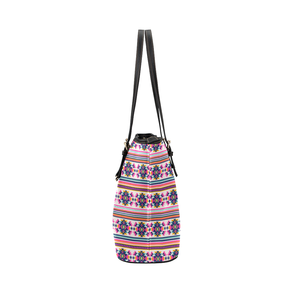 Indian Navajo Neon Themed Design Print Leather Tote Bag
