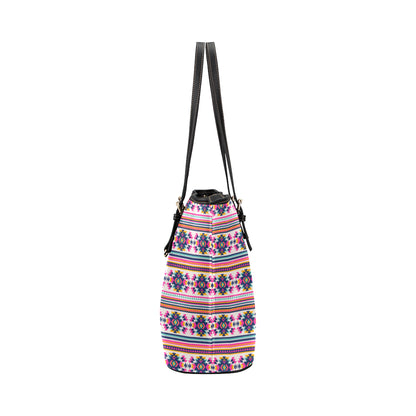 Indian Navajo Neon Themed Design Print Leather Tote Bag