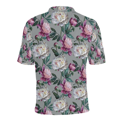 Peony Pattern Print Design PE01 Men Polo Shirt