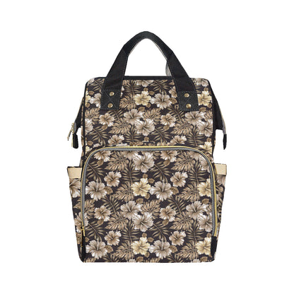 Brown Hibiscus Tropical Diaper Bag Backpack
