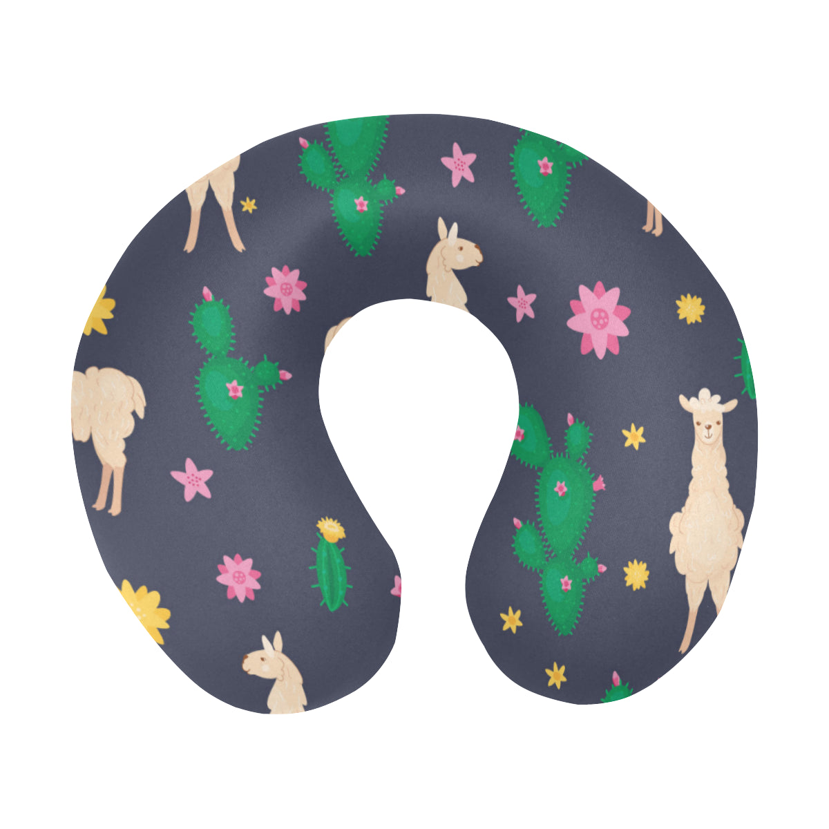 Llama Cactus Pattern Print Design 012 U-Shaped Travel Neck Pillow