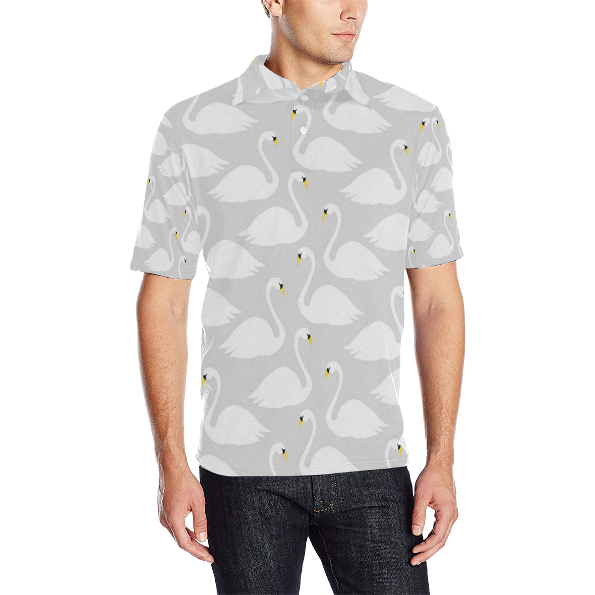 Swan Pattern Print Design 02 Men Polo Shirt