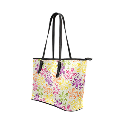 Flower Power Colorful Design Print Leather Tote Bag
