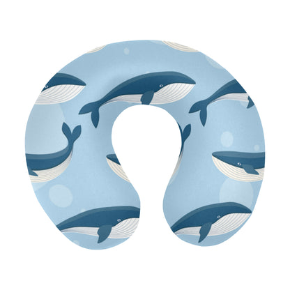 Blue Whale Pattern Print Design 02 U-Shaped Travel Neck Pillow